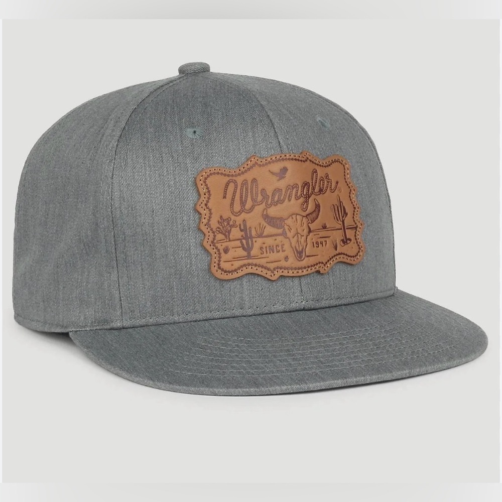Wrangler Gray Snapback Hat w/ Leather Patch